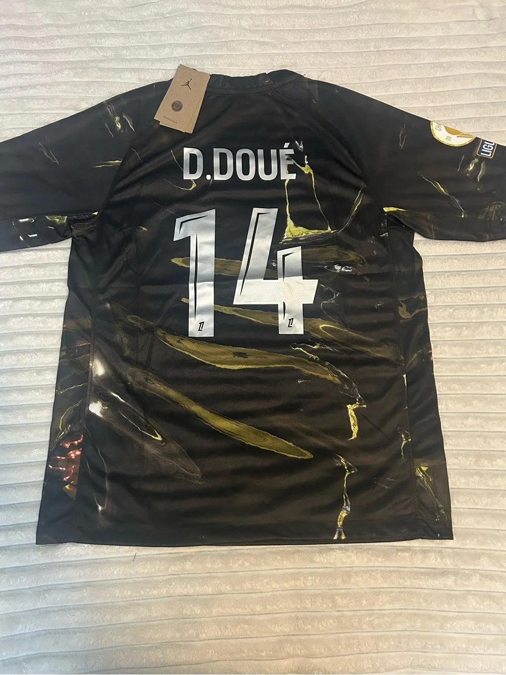 Jordan Black Football Jersey with White Number 14 and Yellow Accents